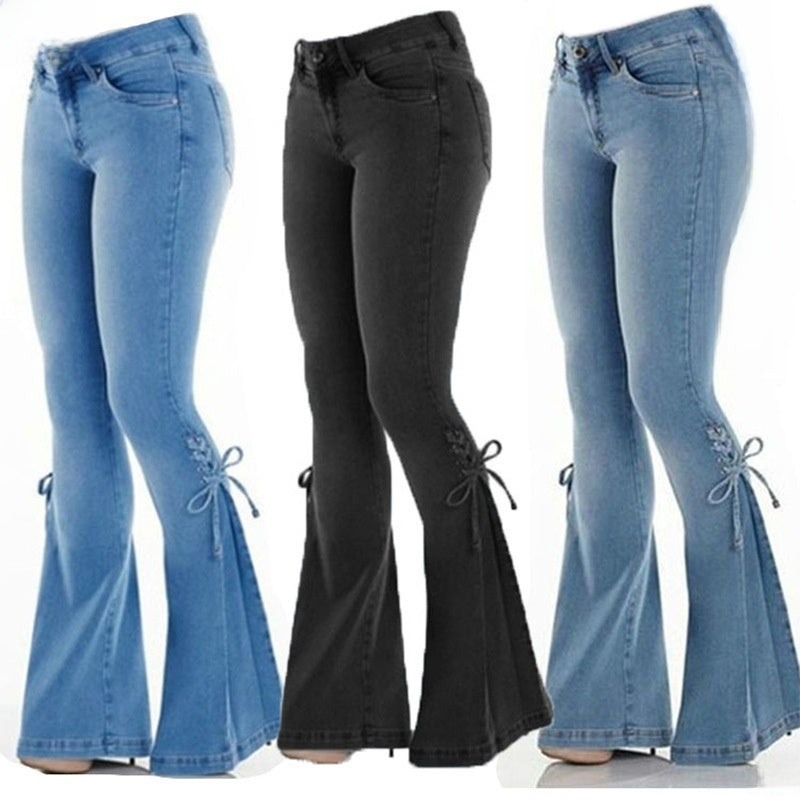 Stretch Flared Denim Trousers