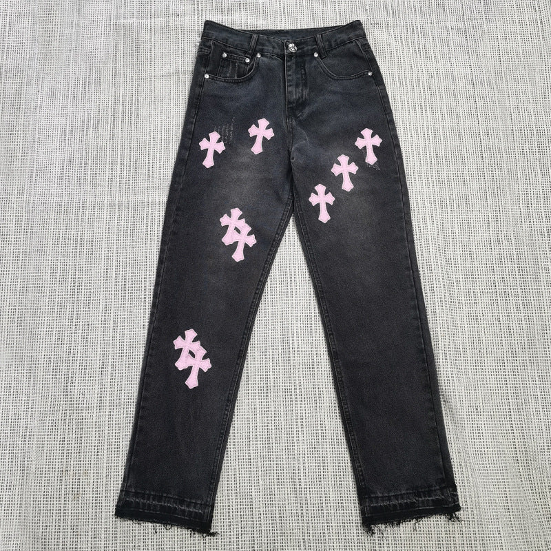 Loose Printed Straight Jeans