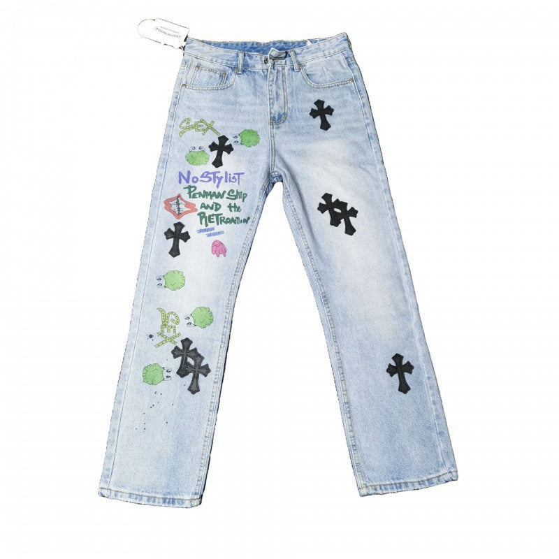 Loose Printed Straight Jeans