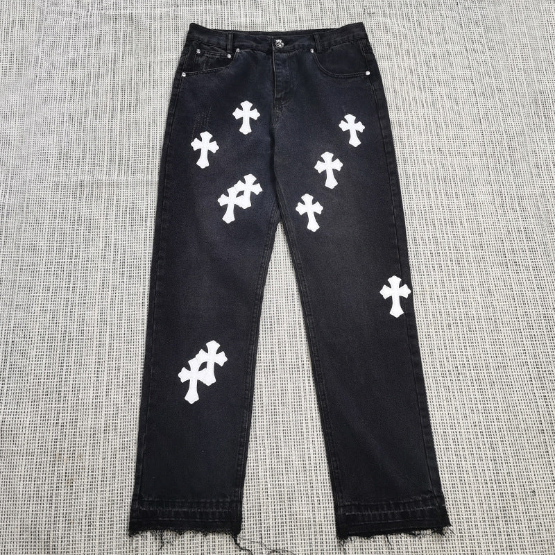 Loose Printed Straight Jeans