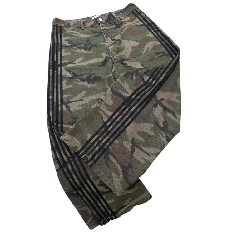 Retro Street Striped Wide Leg Jeans