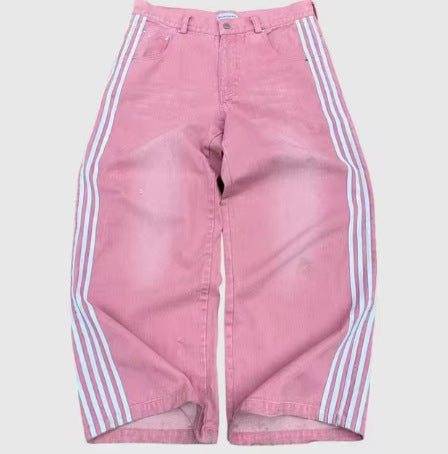 Retro Street Striped Wide Leg Jeans